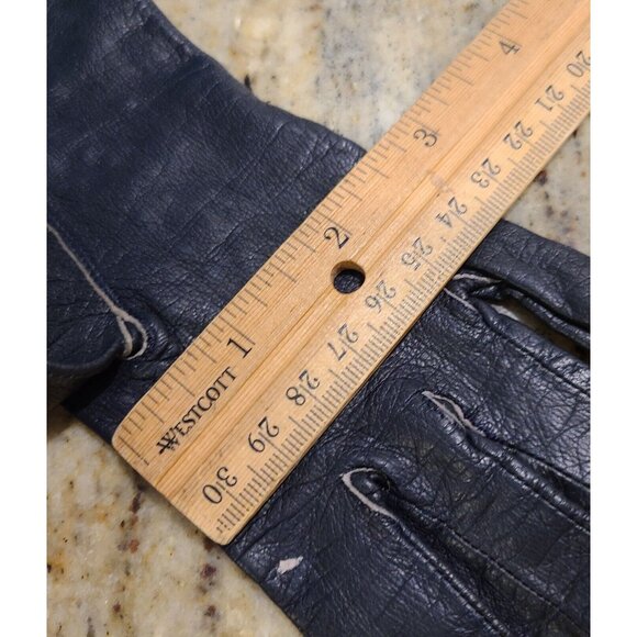 Vintage Size S 6 Black Leather Formal 10" Gloves Stitching Detail Geometric - Picture 16 of 16